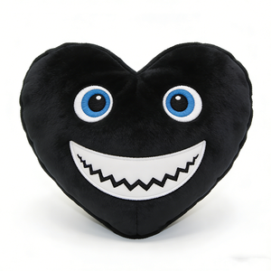 Almohada de peluche personalizada con forma de corazón negro, cojín de corazón sonriente, almohada decorativa de corazón de dibujos animados - Product Image 1
