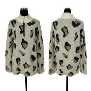 Maglione Casual da Donna con Motivo Leopardato, Collo a Lupetto con Zip 1/4, Polsini a Costine, Morbido e Traspirante per l'Autunno - Product Image 2