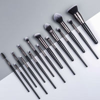 GR139 Ensemble de 15 pinceaux de maquillage pour le visage avec manche en bois argenté pour fond de teint et anticernes