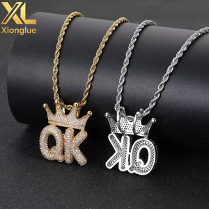 2026 New Design Crown Small Letters Copper Pendant <b>Necklaces</b> <b>Silver</b> Plated Gold Plated Rope Tennis Chain Custom <b>Name</b> Hip Hop - Product Image 3