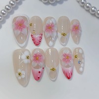 Tacana 10 pièces Faux Ongles de Luxe à Presser, Motif Floral Européen Français 3D Fait Main, Haute Qualité, Couverture Complète, en ABS