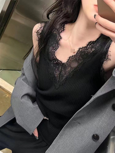 Camicetta senza maniche con rifiniture in pizzo allentato Casual primaverile ed estivo da <span class=keywords><strong>donna</strong></span> - Product Image 4