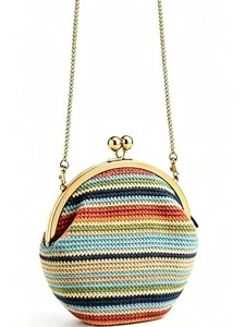 Bolso Bandolera Redondo de Lujo con Cierre de Beso, de Cuero PU Tejido Vintage para Mujer, Bolso de Mano de Cuero PU con Correa de Cadena - Product Image 3