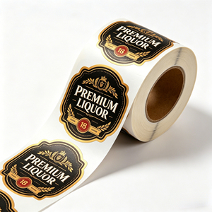 Etiquetas Adhesivas Personalizadas Premium Ecológicas e Impermeables para Licores, Rollo de Etiquetas Adhesivas con Lámina Dorada Negra, Logotipo de Marca Privada para <span class=keywords><strong>Whisky</strong></span> y Jugos - Product Image 1