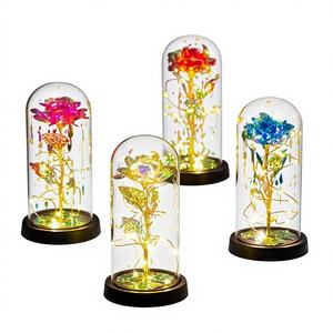 Couverture en verre rose avec feuille d'or, fleur artificielle, cadeau de la Saint-Valentin, fête des mères, anniversaire, décoration, ornements, transfrontalier Chine - Product Image 1