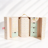 Boîte rigide multi-portes personnalisée pour cadeaux floraux, boîte d'emballage à tiroirs multiples pour bijoux avec poignée métallique pour ensemble de cosmétiques et bijoux