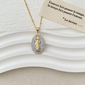 Collier pendentif ovale en ZIRCON brillant Vierge <span class=keywords><strong>Marie</strong></span> et Saint Jude, bijoux religieux catholiques pour femmes, cadeau pour la prière quotidienne à l'église - Product Image 2