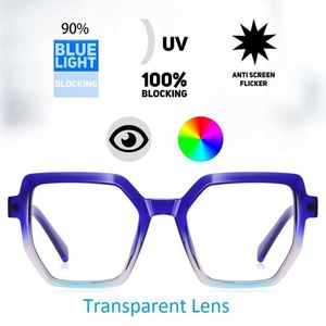 Lunettes de vue pour femmes avec logo personnalisé, monture hexagonale dégradée, TR90, anti-lumière bleue, verres en acétate CP - Product Image 2