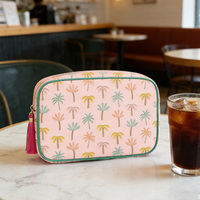 Pochette de toilette de voyage personnalisée en gros, sac cosmétique en toile à imprimé palmier tropical mignon pour femme, idéal pour l'été