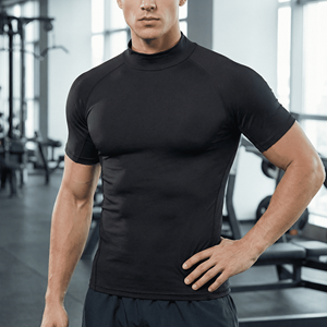 Camiseta deportiva de cuello alto para <span class=keywords><strong>hombre</strong></span>, Camiseta deportiva de compresión, camiseta de compresión para gimnasio, camiseta de baloncesto con cuello redondo para correr, <span class=keywords><strong>manga</strong></span> <span class=keywords><strong>corta</strong></span> - Product Image 6