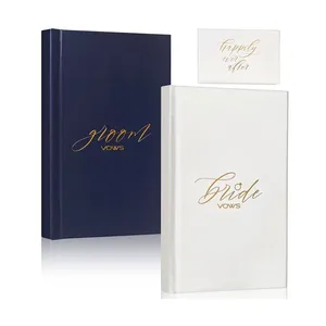 White Navy Cover Book Keepsake Box Gold-foil Lettering Wedding Bride Groom Vow Books
