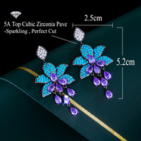 Boucles d'oreilles pendantes longues en zircon cubique et pierre turquoise, design original 2024, pour femmes, accessoires de bijoux