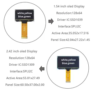0.42 "0.49" 1.3 "1.54" 2.23 "2.42" 2.7 "작은 마이크로 OLED 스크린 SSD1306 128x64 LCD 디스플레이 I2C 0.96 인치 Oled 디스플레이 모듈