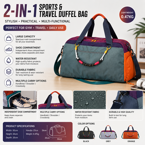 Bolsa de Viaje Impermeable Personalizada OEM con Compartimento para Zapatos, Bolsa Deportiva Ligera para Gimnasio, Fin de Semana o Viajes Cortos - Product Image 1