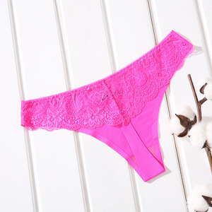 Women Lace <b>Thong</b> Panties Solid Low Rise Plus Size Sexy T-back Underwear Comfort Ice Silk <b>Seamless</b> Ladies Underpants OEM ODM - Product Image 1
