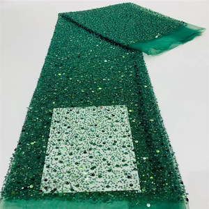 Usine Vente Tissu Brodé De <span class=keywords><strong>Perles</strong></span> Irisé Perle Dentelle Maille Brillant Sequin Broderie Tulle Tissu pour Femme Soirée Robe De Soirée - Product Image 1