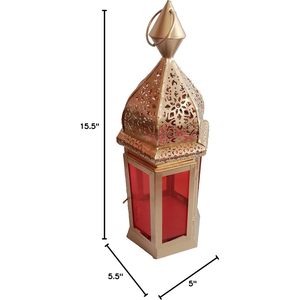 Fer suspendu hexagone noël décoratif bougeoirs lanterne nouveauté et créative en métal lanterne de table pour patio extérieur rouge - Product Image 3