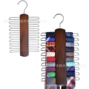 Porte-cravates en bois avec 20 crochets pour écharpes et ceintures, organisateur multifonctionnel avec crochets en acier inoxydable - Product Image 1