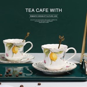 Wholesale European Lemon Pattern Phnom Penh Net Red Ceramic Afternoon <b>Tea</b> Coffee <b>Cup</b> <b>Set</b> - Product Image 2