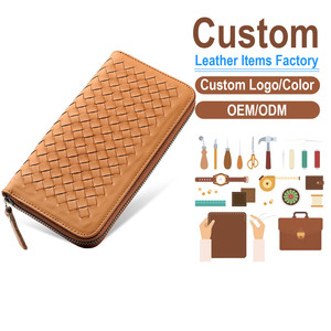Men's Handwoven Long Leather <b>Wallet</b> Genuine Cowhide Zip-Around Clutch with Multi-Card Slots Vintage Brown Business Cash Pho - Product Image 1