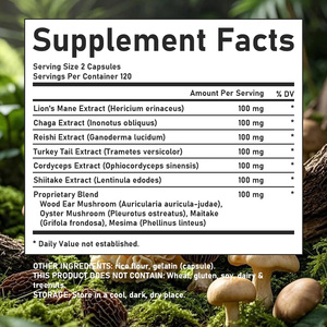 Kapsul Jamur Berkualitas Tinggi 10-in-1 dengan Ekstrak Lions <span class=keywords><strong>Mane</strong></span> dan Reishi, Meningkatkan Kecerahan Mental, Suplemen Herbal - Product Image 6