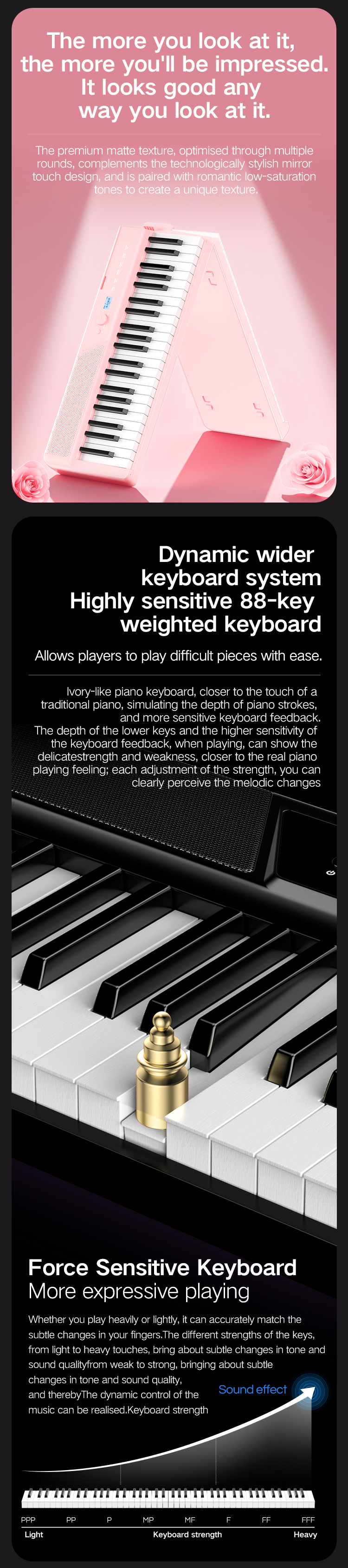 テレンス V50 ポータブル 88キー 電子ピアノ 折りたたみ式