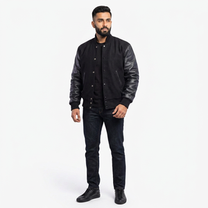 Men's Varsity Letterman <b>Jacket</b> Stand Collar Windproof Breathable <b>Thick</b> Casual <b>Fleece</b> Customizable Color Size Design - Product Image 1