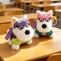 Gantungan Kunci Boneka Premium Silky Westie West Highland White Terrier, Kacamata, Topi, Tas, Grosir Pabrik OEM ODM Custom