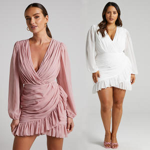 OEM grande taille femmes plissé taille haute une ligne robes mi-longues femmes dame élégante tenue décontractée dames plissé robes formelles femmes - Product Image 1