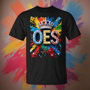 T-shirt promotionnel unisexe à manches courtes et col rond pour adulte, motif Oes Crown Queen Diamond Watercolor Drip Paint coloré - Product Image 3