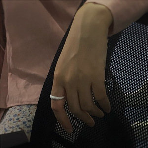 Silver White Sparkling S925 Sterling Silver Sandblast <b>Open</b> <b>Ring</b> Women Shiny Dazzling Adjustable Wholesale - Product Image 5