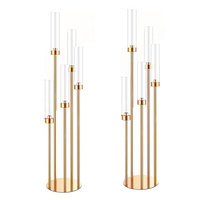 Candélabres de sol grands bougeoirs en métal doré bougeoirs pièce maîtresse pour bougeoirs de table avec abat-jour en plastique transparent