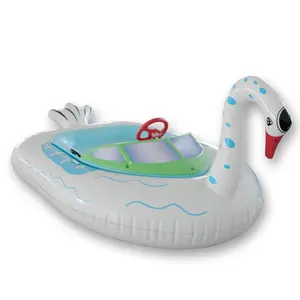 Buy Animal Swan inflatable water bumper boats double seats, electric boat with LED light, inflatable pool hand ship hot sale