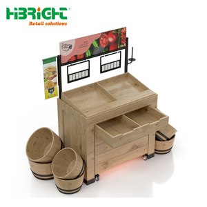 Étagère mobile haut de gamme en bois pour fruits et légumes, avec roulettes, pour marché de produits frais - Product Image 1