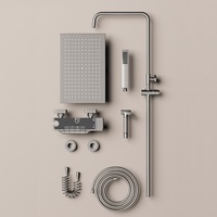 Ensemble de douche thermostatique numérique de luxe en laiton avec système de pluie, 4 fonctions, robinets à commande par touches de piano, jet de pulvérisation