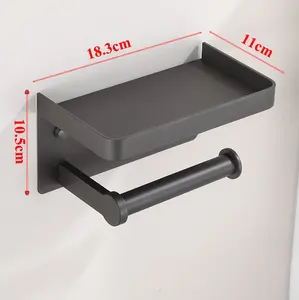 Porte-papier hygiénique autocollant en aluminium Space avec étagère porte-rouleau de papier toilette porte-rouleau hygiénique