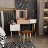 Coiffeuse en bois avec miroir et tabouret, Table de toilette, nues, Chic, grande coiffeuse pour filles, rangement de maquillage, grand meuble