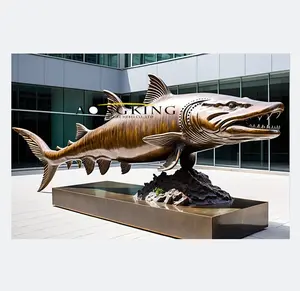 독특한 청동 조각 디자인 큰 물고기 동상 대서양 철갑 상어 황동 조각 정원 장식