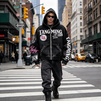 OEM High Street Heavyweight Hooded Jacket Raw Edge Streetwear Oversized Print Men 420GSM 100% Organic Cotton Zip up Hoodie