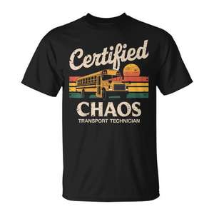 T-shirt unisexe pour adulte « Certifié Technicien de Transport Chaos » à manches courtes et col rond, idéal pour la rentrée scolaire et les remises de diplômes, avec impression sérigraphique - Product Image 1