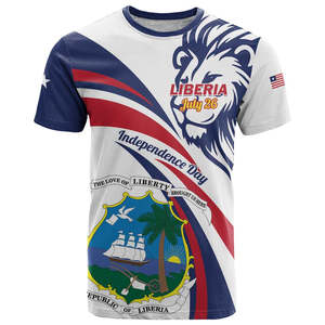 Liberia Unabhängigkeitstag <span class=keywords><strong>T</strong></span>-Shirt 26. Juli Löwen-Wappen Großhandel Lässige Polyester Sublimations-<span class=keywords><strong>T</strong></span>-Shirts mit O-Ausschnitt und Liberia-Motiv - Product Image 2