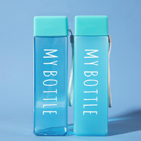 Bouteille d'eau réutilisable en plastique transparent écologique de 500 ml, portable, avec couvercle, design carré transparent de 16 oz, très vendue pour le camping