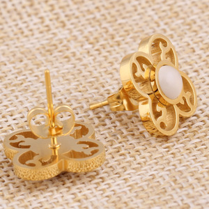 <b>Stud</b> <b>Earrings</b> Gold Plated Cat's Eye Stone Flower Design Bezel Setting For Women Gift - Product Image 5