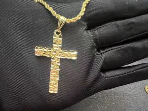 Özel Tasarım Hip Hop Nugget Çapraz İsa Çarmıhı Kolye Buzlu Görünüm 14k Altın Kaplama Dini Moda Takı - Product Image 6