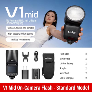 Flash <span class=keywords><strong>Godox</strong></span> V1mid TTL <span class=keywords><strong>Speedlite</strong></span> 2.4G Inalámbrico 1/8000s HSS con Cabezal Redondo para Canon, Sony, <span class=keywords><strong>Nikon</strong></span>, Fujifilm - Product Image 6