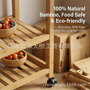 Carrito de cocina de bambú Nan de 3 niveles con ruedas, estante de almacenamiento portátil para refrigerios y uso en la cocina - Product Image 5
