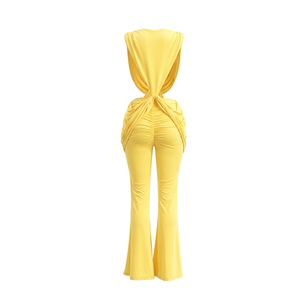Viviblook J26JP194 Mono de verano para mujer, nuevo, de color sólido, informal, sexy, sin mangas, con capas cruzadas y cuello bajo - Product Image 5