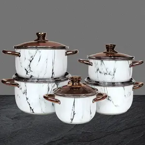 Luxury Style Cookware Set 10 PCS Marble Pattern Stainless Steel Cooking Pot Set Household Soup Stock Pot Wholesale