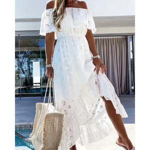 Abito <span class=keywords><strong>Estivo</strong></span> in Pizzo per Donne, Elegante Copricostume Casual da Spiaggia, <span class=keywords><strong>Vestito</strong></span> <span class=keywords><strong>Lungo</strong></span> Maxi alla Moda - Product Image 1