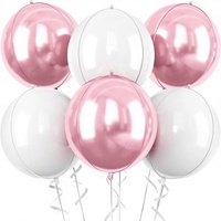 Ballons ronds métallisés 4D rose et blanc, 6 pièces, pour décorations de mariage, anniversaire, fête prénatale